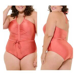 Ruched Tie-Front One-Piece Swimsuit Sz 2X NWT
